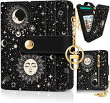 Carica l'immagine nel visualizzatore di Gallery, Portafoglio da donna Sun and Moon RFID, piccolo e sottile per carte di credito, in pelle PU, con cerniera, tasca portamonete e finestra per documento d'identità, per donne, ragazze e adolescenti.